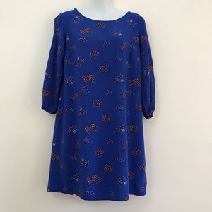 Old Navy Blue Floral Shift Dress Small Casual Boho 3/4 Sleeve